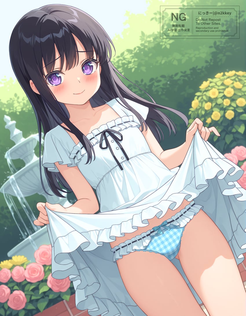 原创 1名女孩 大腿间可见臀部 黑发 蓝色内裤 蓝天