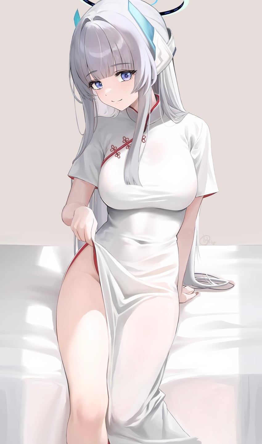 蔚蓝档案、乃爱 (蔚蓝档案) 1名女孩 替换服装 齐刘海 乳房 旗袍
