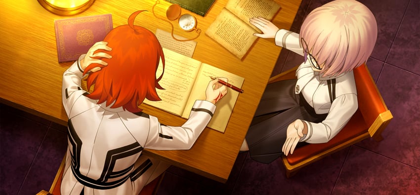 Fate/Grand Order、Fate系列、藤丸立香 (女性) 2名女孩 呆毛 黑框眼镜 黑色裙子 书