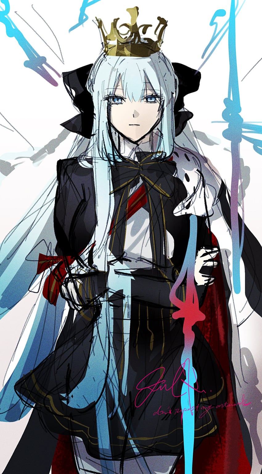 Fate/Grand Order、Fate系列、摩根勒菲 (Fate) 1名女孩 黑色蝴蝶结 蓝眼 蓝发 蝴蝶结