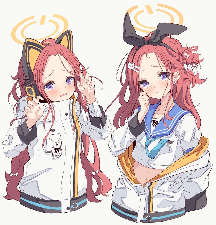 蔚蓝档案、彩虹猫、柚子 (蔚蓝档案) 1名女孩 改装服装 兽耳耳机 兽耳 黑色发带