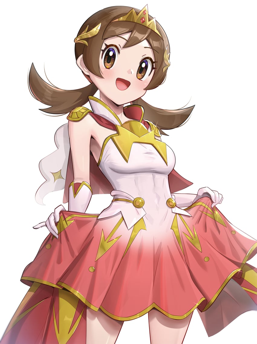 宝可梦、宝可梦大师 EX、lyra (champion) (pokemon) 1名女孩 脸红 乳房 棕眼睛 棕发