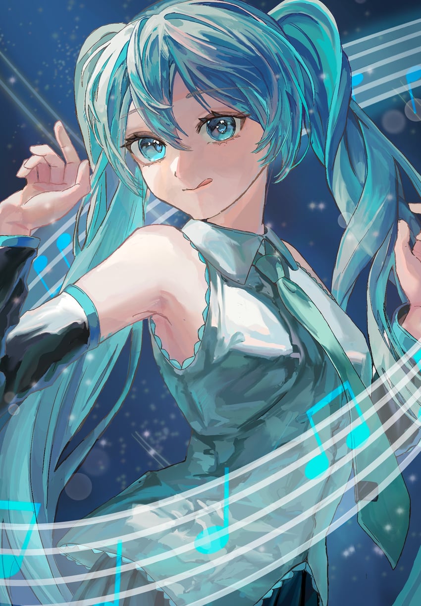 VOCALOID、初音未来 1名女孩 :q 水色瞳 水色发 水蓝色领带