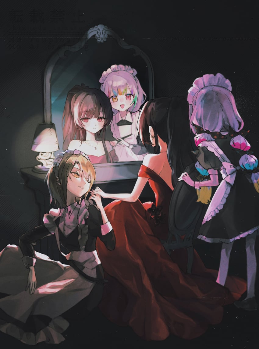 魔法少女的小镇审判、莲实玲亚、城崎露亚 替换服装 围裙 裸背 露肩 黑色背景