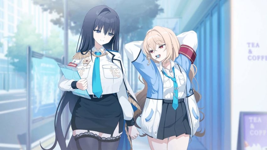 Muv-Luv、Muv-Luv Girls Garden、carina gentile 2名女孩 臂章 双手抱头 举起双手 黑发