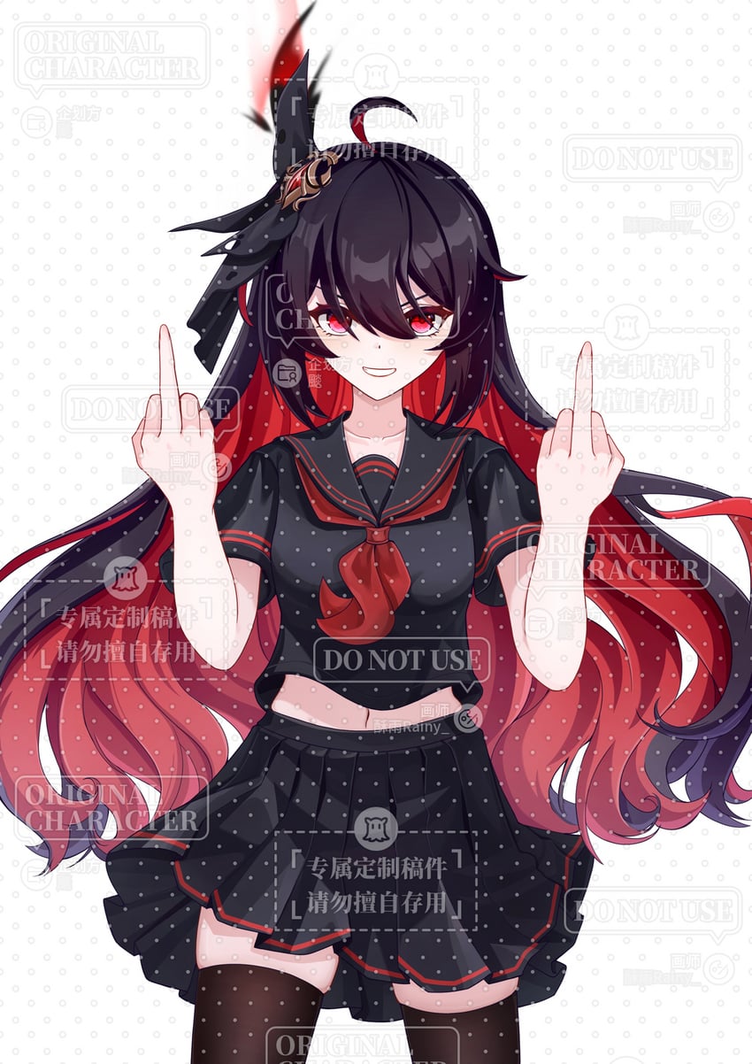 崩坏系列、崩坏3、希儿 (Alter Ego) 1名女孩 呆毛 替换服装 黑发 黑色水手服