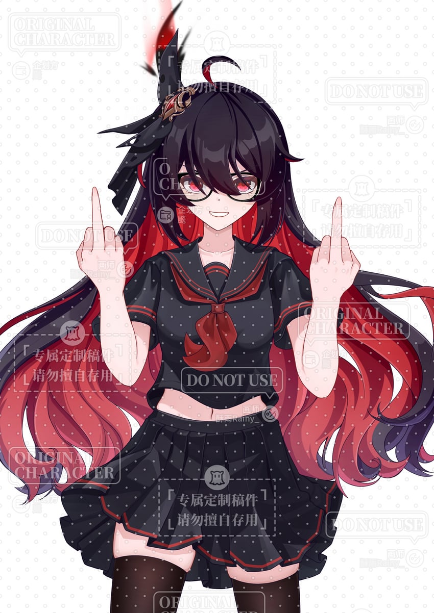 崩坏系列、崩坏3、希儿 (Alter Ego) 1名女孩 呆毛 替换服装 黑发 黑色水手服