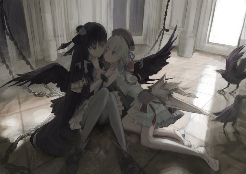 韵律源点 Arcaea、光 (Arcaea)、光 (断片) (韵律源点) 贝雷帽 围兜领 鸟 黑色蝴蝶结 黑色蝶形领结