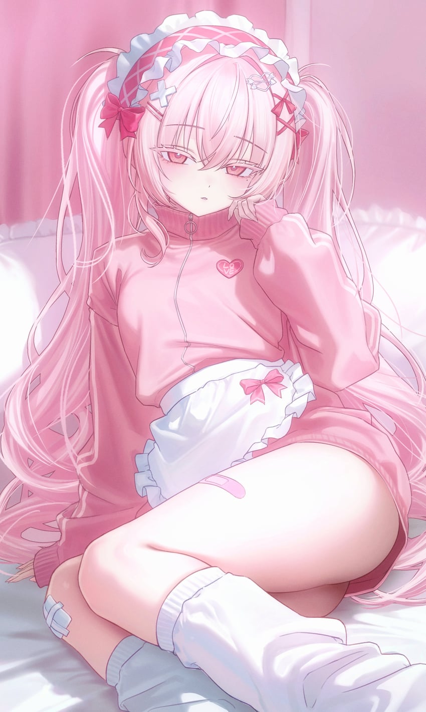 原创 1名女孩 围裙 头饰 运动衫女仆 长发