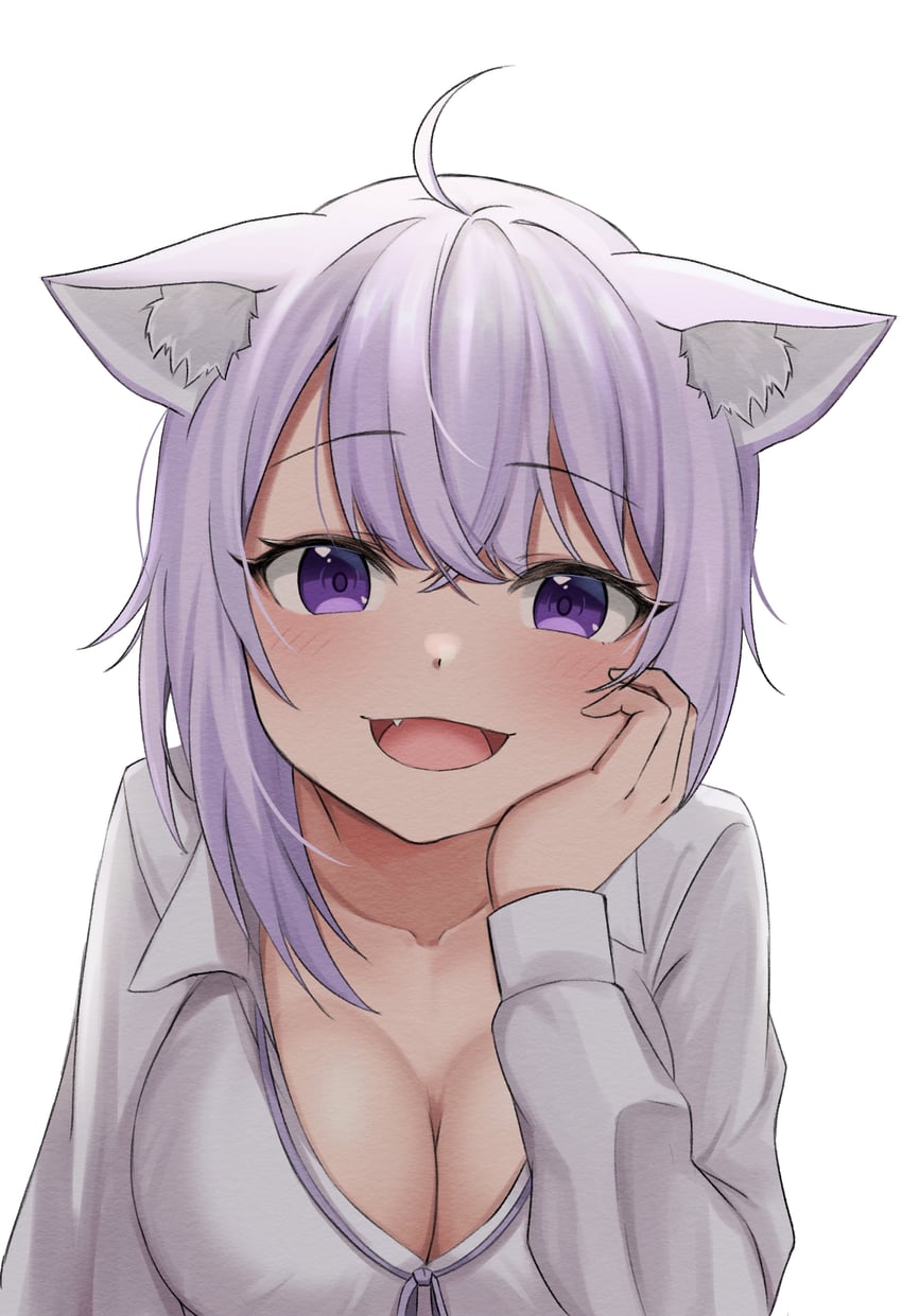 Hololive、猫又小粥 1名女孩 呆毛 兽耳毛 兽耳 脸红