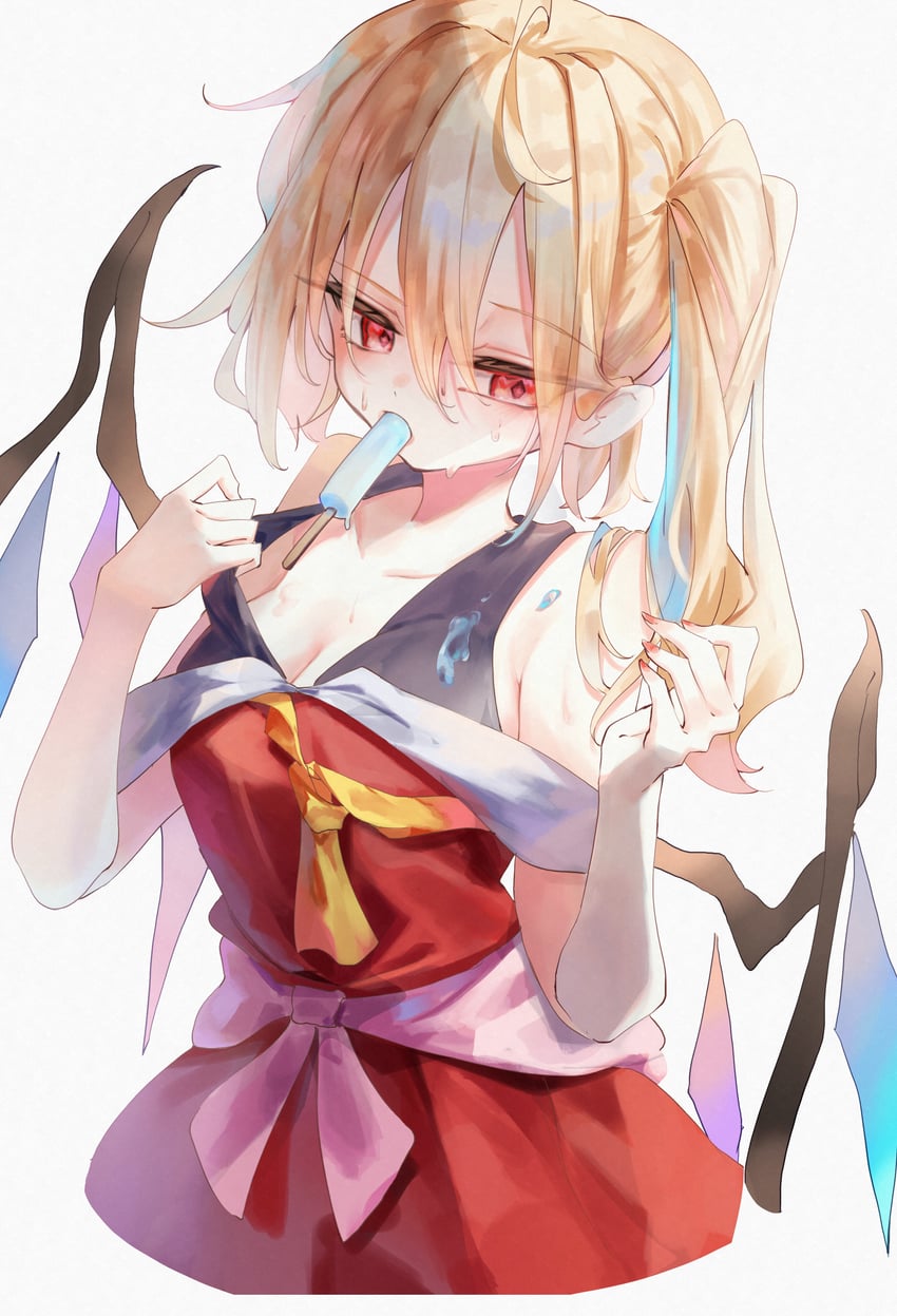 东方Project、芙兰朵露·斯卡蕾特 1名女孩 替换服装 阿斯科特领巾 金发 乳房