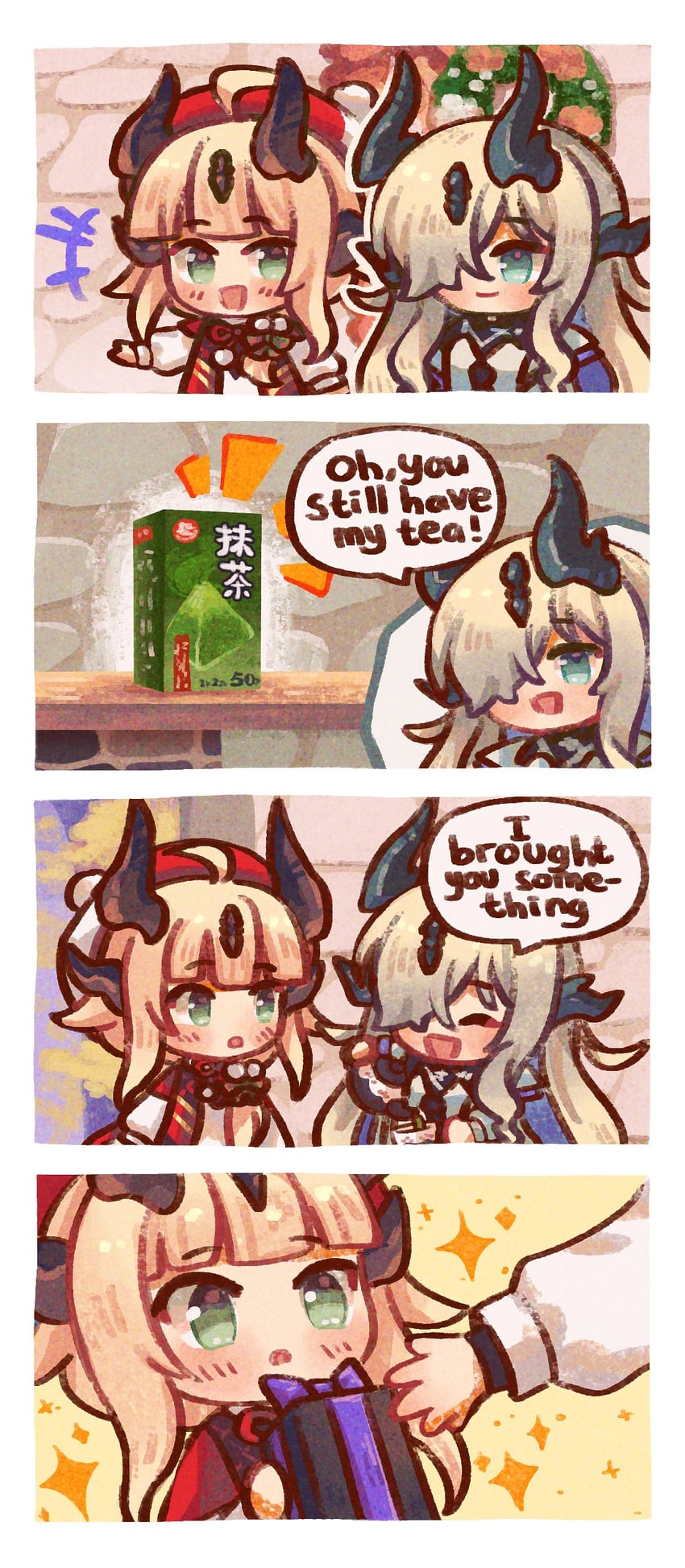 明日方舟、止颂 (明日方舟)、苇草 +++ 2名女孩 四格漫画 :D 呆毛