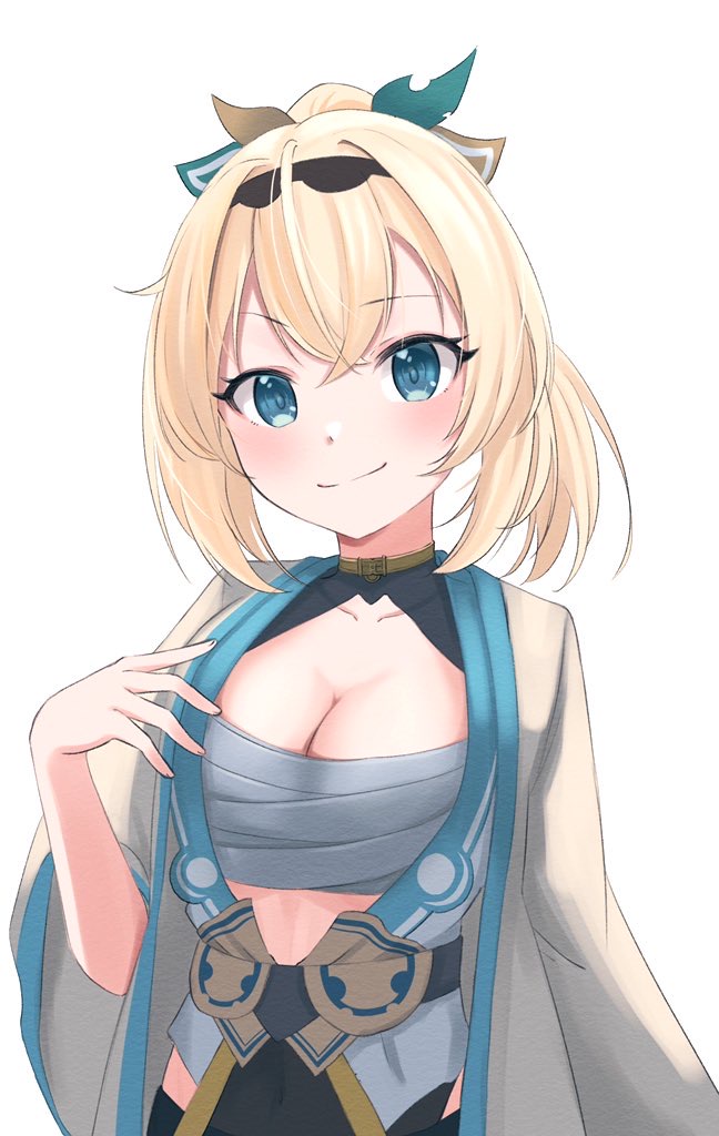 Hololive、风真伊吕波、风真伊吕波 (第一套服装) 1名女孩 黑色发带 金发 蓝眼 脸红