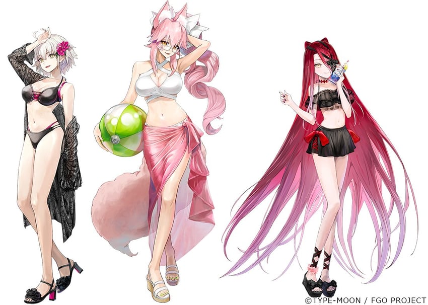 Fate/Grand Order、Fate系列、黑贞德 兽耳毛 兽耳 比基尼 脸红 蝴蝶结