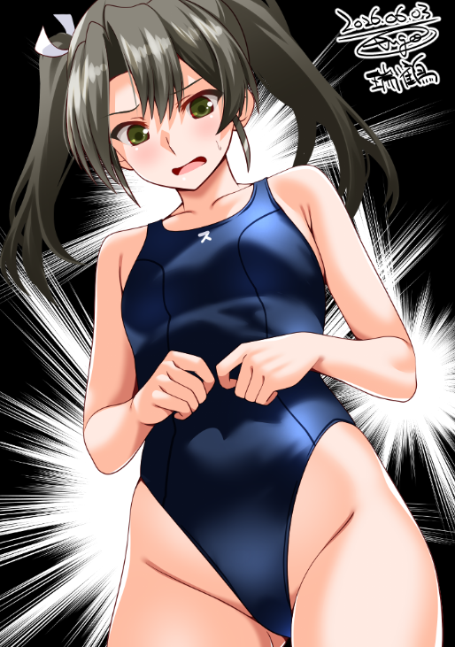 舰队Collection、瑞鹤 (舰队Collection) 1名女孩 黑色背景 乳房 锁骨 遮盖肚脐