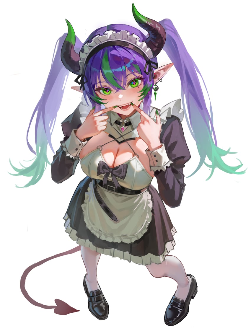 原创 1名女孩 围裙 黑色连衣裙 黑角 黑色尾巴