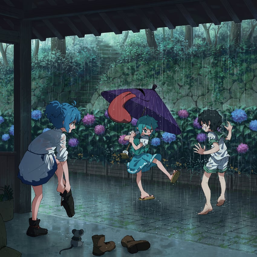 东方Project、云居一轮、村纱水蜜 3人女子 :p 赤脚 蓝眼 蓝花