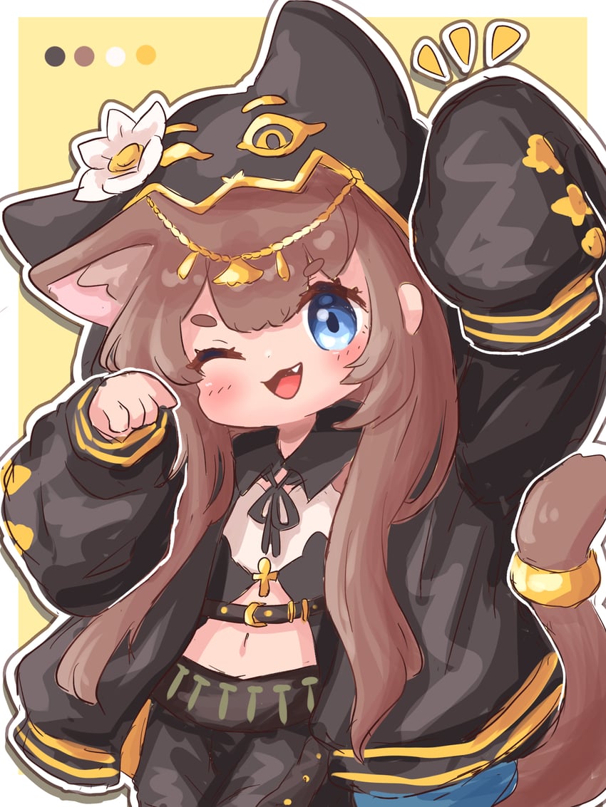 明日方舟、佩佩 (明日方舟) 1名女孩 兽耳 黑色夹克 蓝眼 棕发