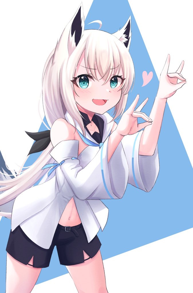 Hololive、白上吹雪、白上吹雪 (第一套服装) 1名女孩 呆毛 兽耳毛 兽耳 露肩