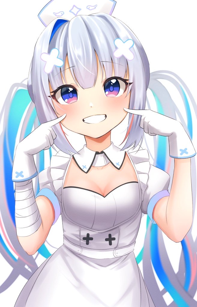 Hololive、天音彼方、天音彼方 (护士) 1名女孩 包扎的手臂 绷带 蓝眼 蓝色挑染