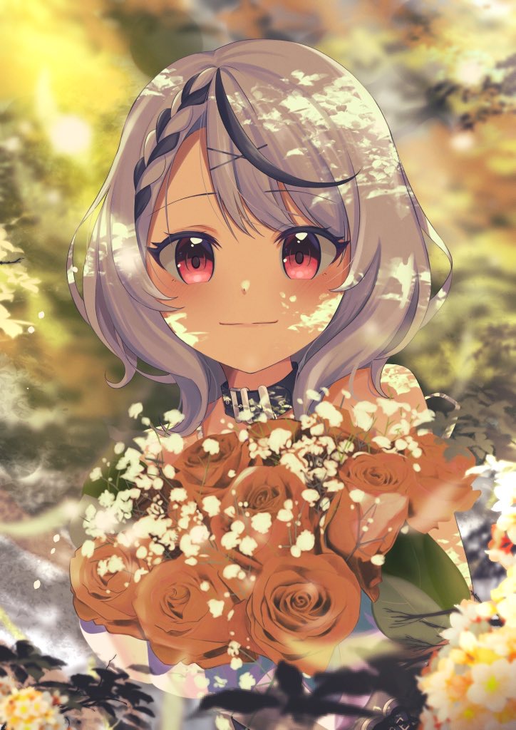 Hololive、沙花叉克萝耶 1名女孩 黑领 黑条纹/黑挑染 模糊 模糊背景