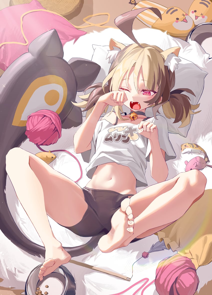 Hololive、Hololive英语、Gigi Murin 1名女孩 惊讶 呆毛 兽耳 赤脚