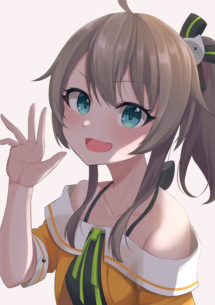 Hololive、夏色祭、夏色祭 (第一套服装) 1名女孩 呆毛 露肩 黑色丝带 蓝眼