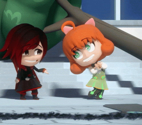 Rooster Teeth、RWBY、RWBY 欢乐秀 2名女孩 黑发 Q版 拖动 绿眼