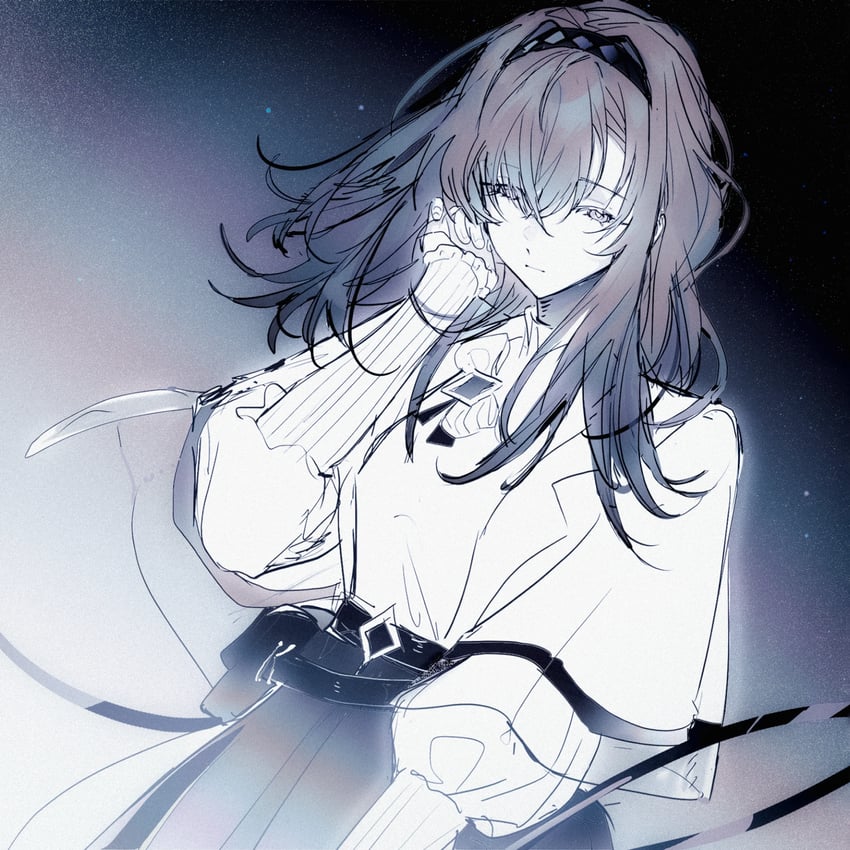 明日方舟、普瑞赛斯 (明日方舟) 1名女孩 腰带 黑色皮带 黑色发带 黑色裙子