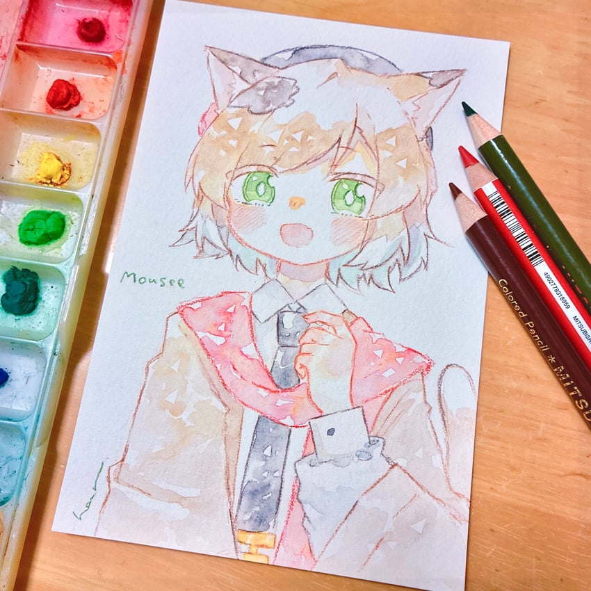 明日方舟、慕斯 (明日方舟) 1名女孩 :D 兽耳毛 兽耳 画面内含画具