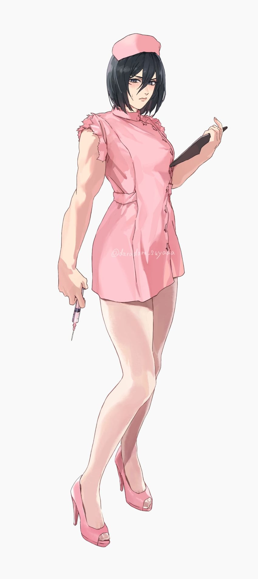 进击的巨人、三笠·阿克曼 1名女孩 替换服装 黑瞳 黑发 脸红