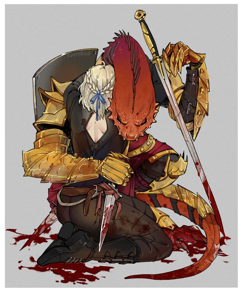 divinity: original sin 2、the red prince 1名男孩 1名女孩 手臂横在腰上 铠甲 作者名