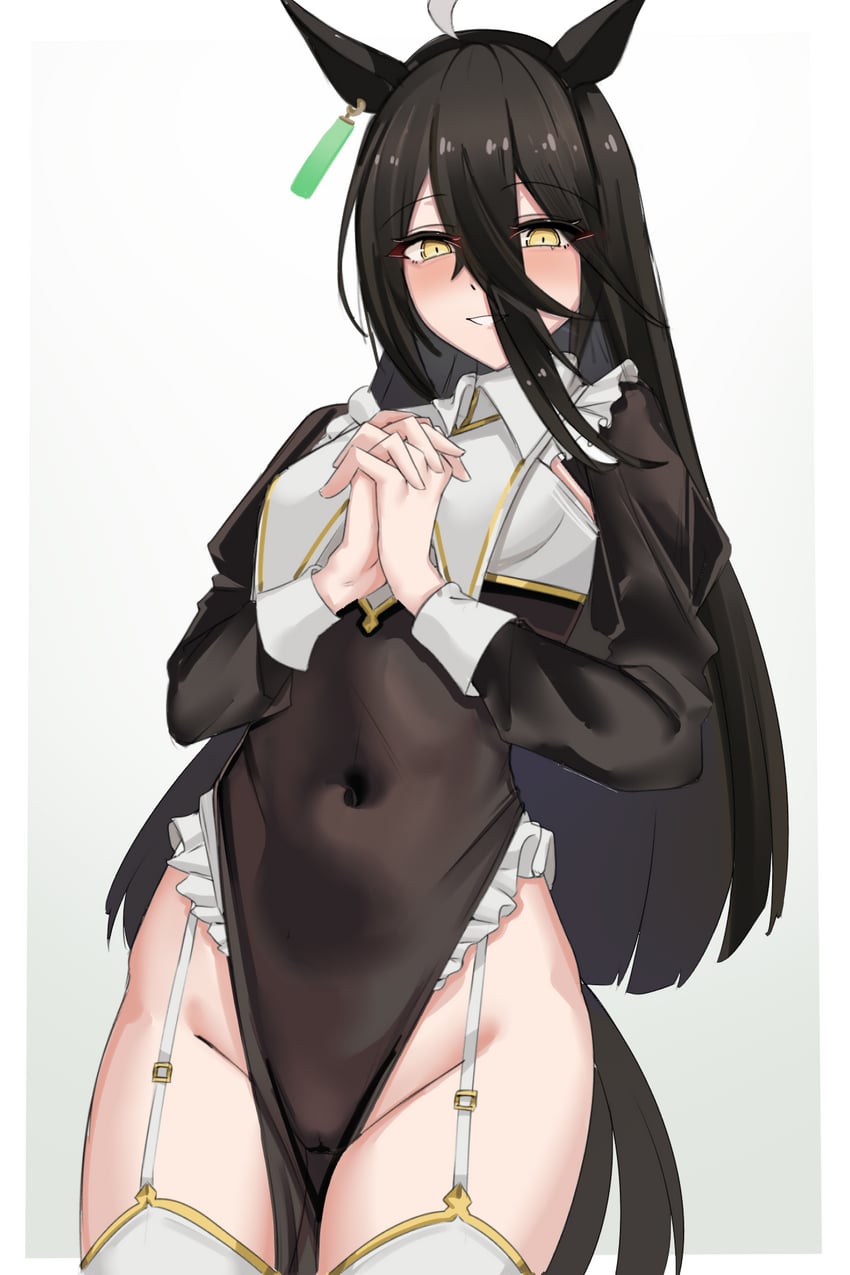 赛马娘、曼城茶座 (赛马娘) 1名女孩 呆毛 兽耳 黑色连衣裙 黑发