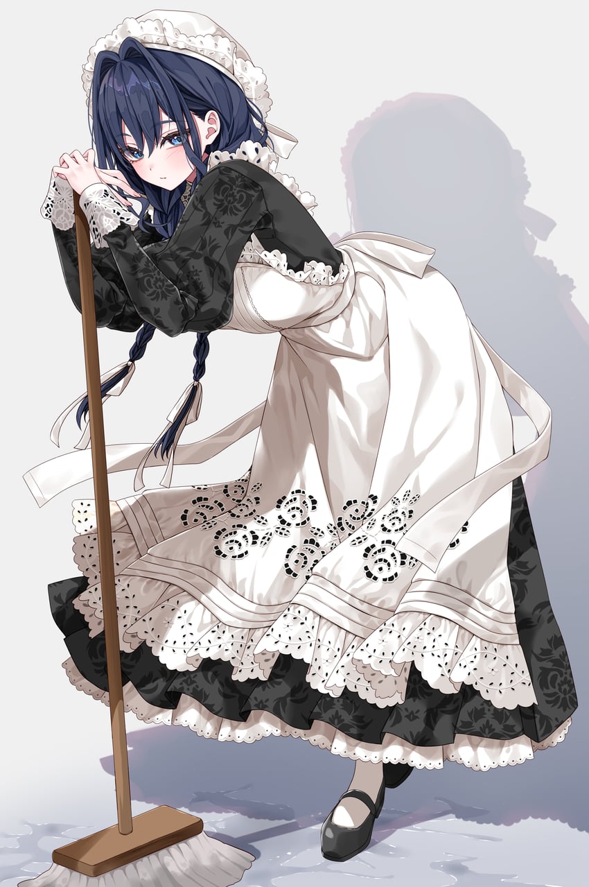 Hololive、Hololive英语、议会 (Kronii) 1名女孩 围裙 黑色连衣裙 黑鞋 蓝眼
