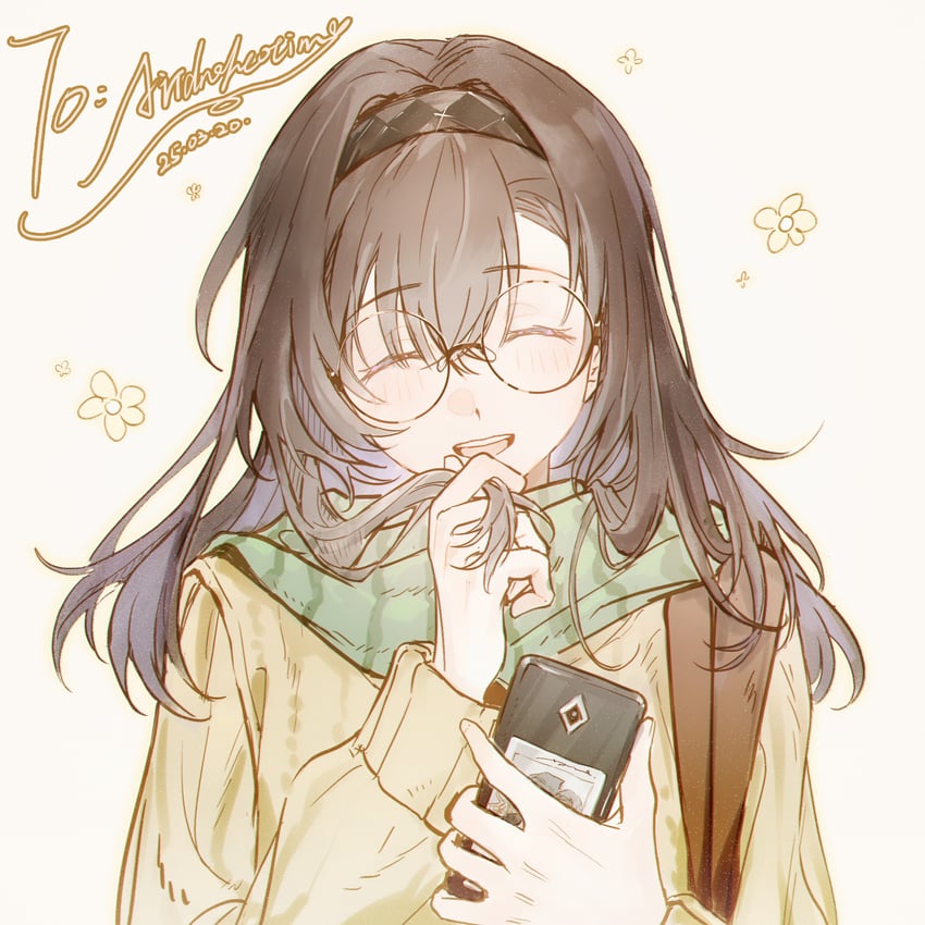 明日方舟、普瑞赛斯 (明日方舟) 1名女孩 微笑 替换服装 戴眼镜的 黑色发带