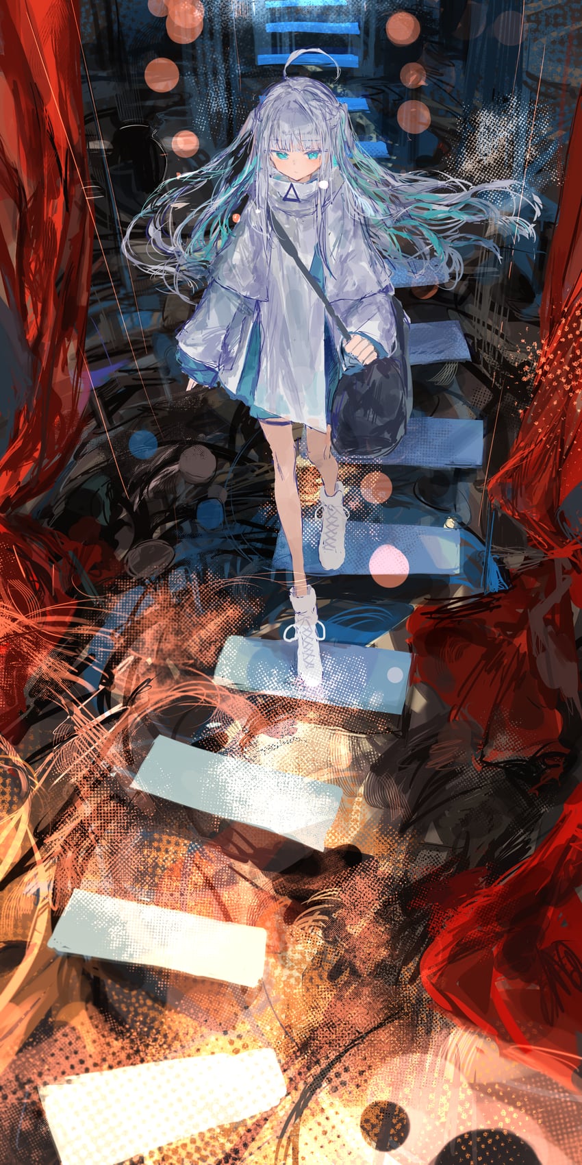 原创 1名女孩 呆毛 水色发 包 黑包