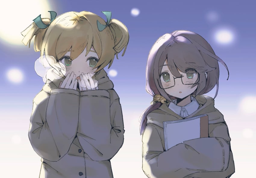 少女☆歌剧 Revue Starlight、大场奈奈、星见纯那 2名女孩 惊讶 铃铛 黑框眼镜 金发