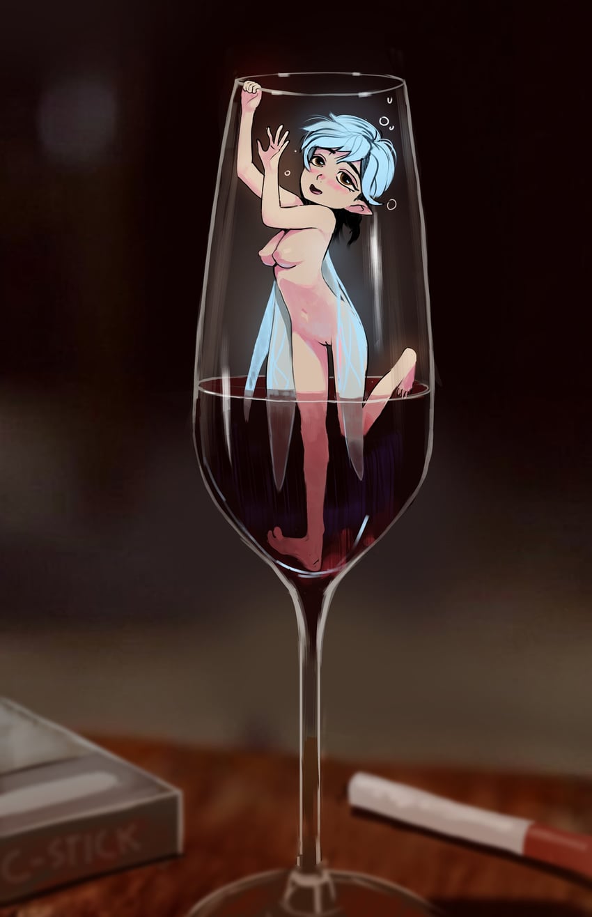 原创 1名女孩 赤脚 蓝发 模糊 脸红