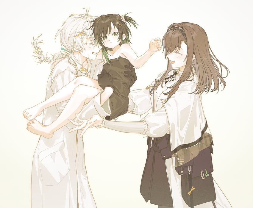 明日方舟、博士 (动漫) (明日方舟)、博士 (明日方舟) 1名男孩 2名女孩 微笑 幼化 不对称鬓发