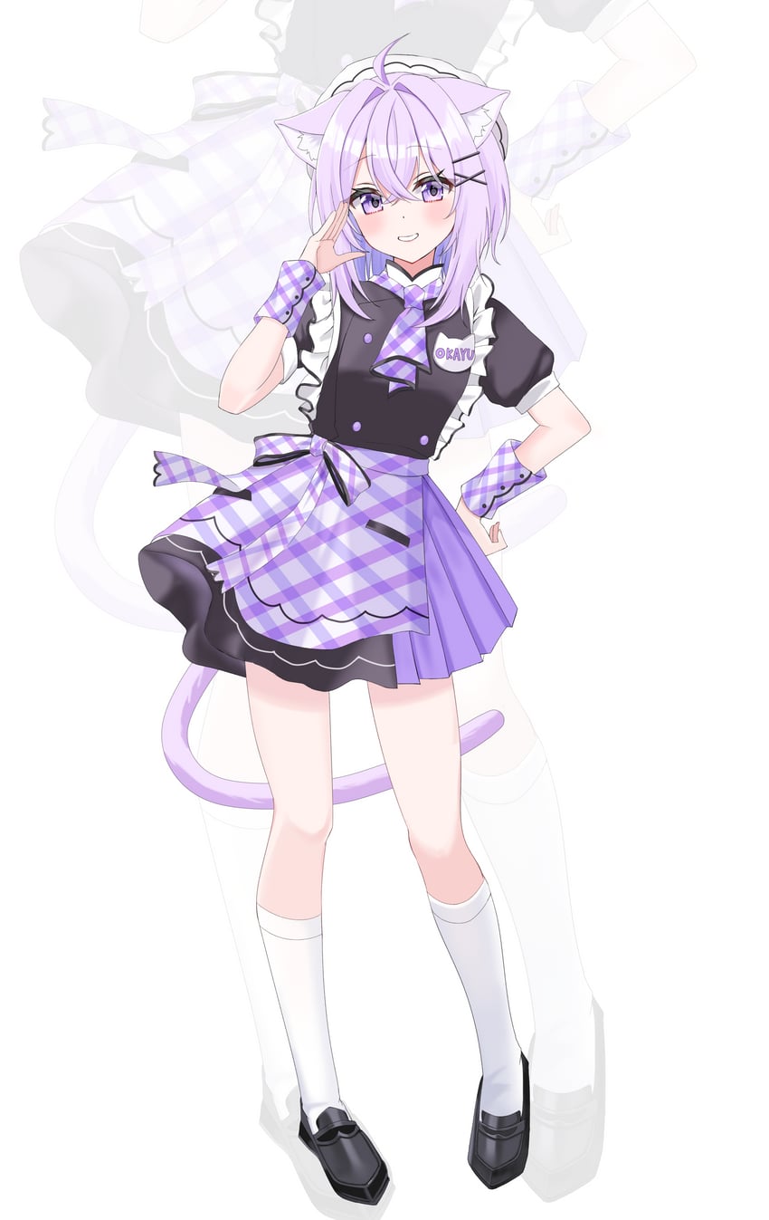 Hololive、猫又小粥 1名女孩 兽耳 围裙 黑色连衣裙 猫耳