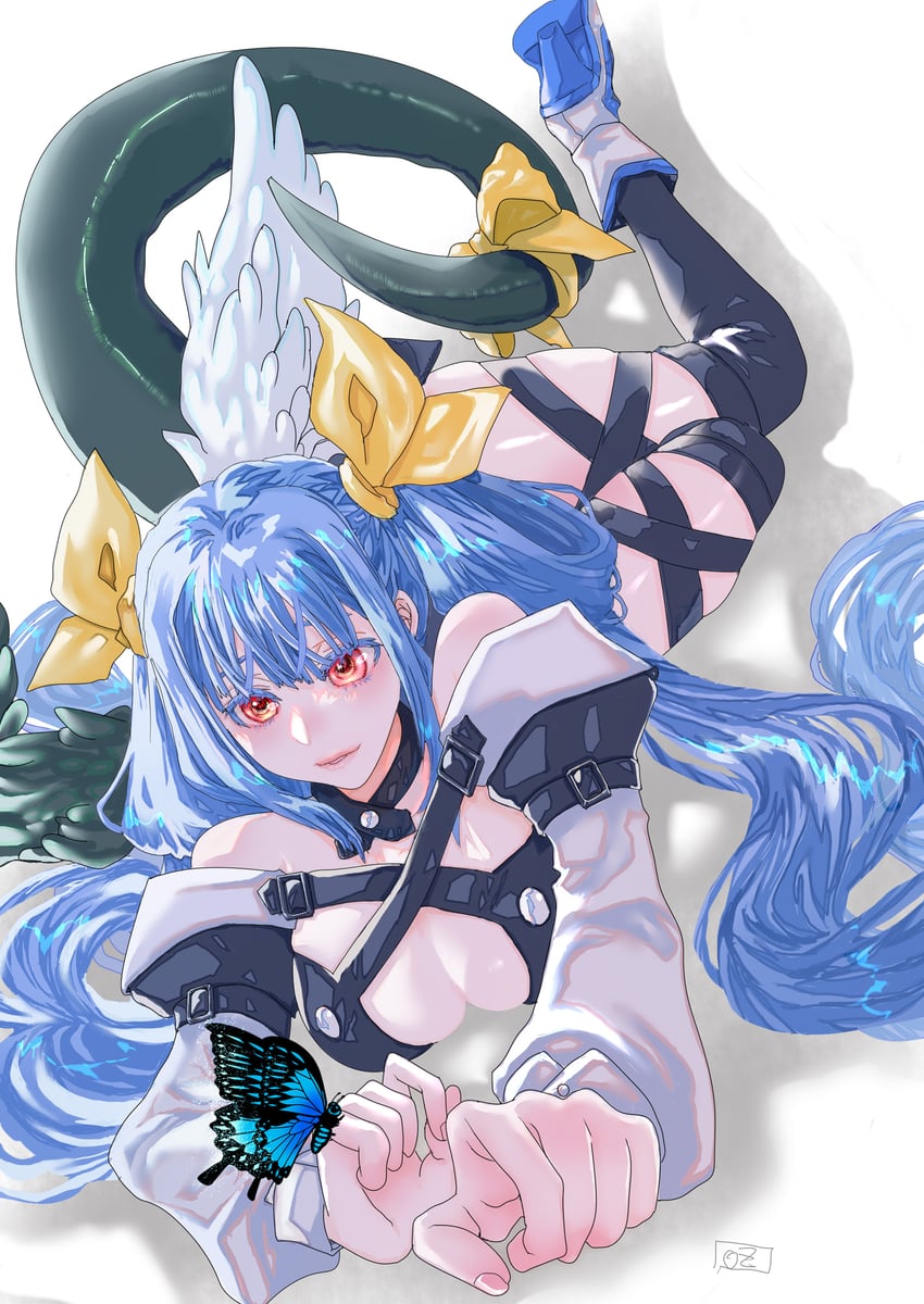 罪恶装备、罪恶装备 Xrd、Dizzy (罪恶装备) 1名女孩 天使翅膀 踝靴 露肩 蓝蝴蝶
