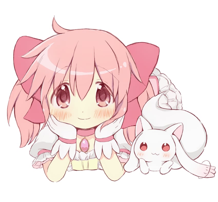 魔法少女小圆、魔法少女小圆、鹿目圆 1名女孩 猫脸笑 脸红 蝴蝶结 项圈