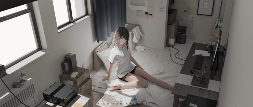 原创 1名女孩 3D 手臂放在侧边 手臂支撑 裸腿