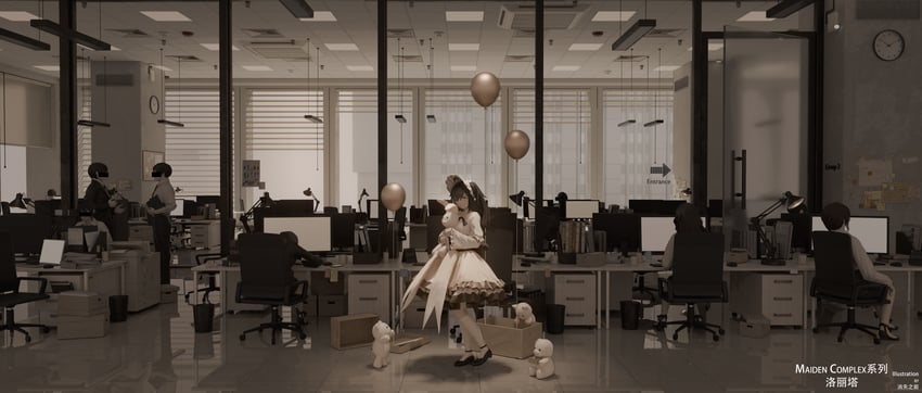 原创 2个男孩 3D 5名女孩 呆毛 指针时钟