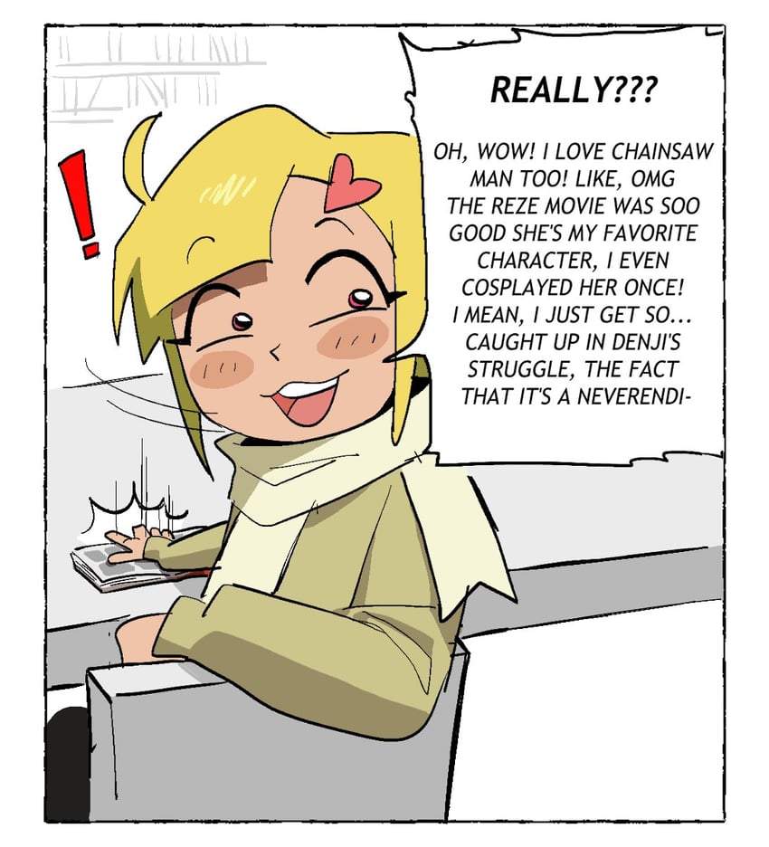 untitled book club comic、blonde (untitled book club comic) ! 1名女孩 椅子 发饰 心