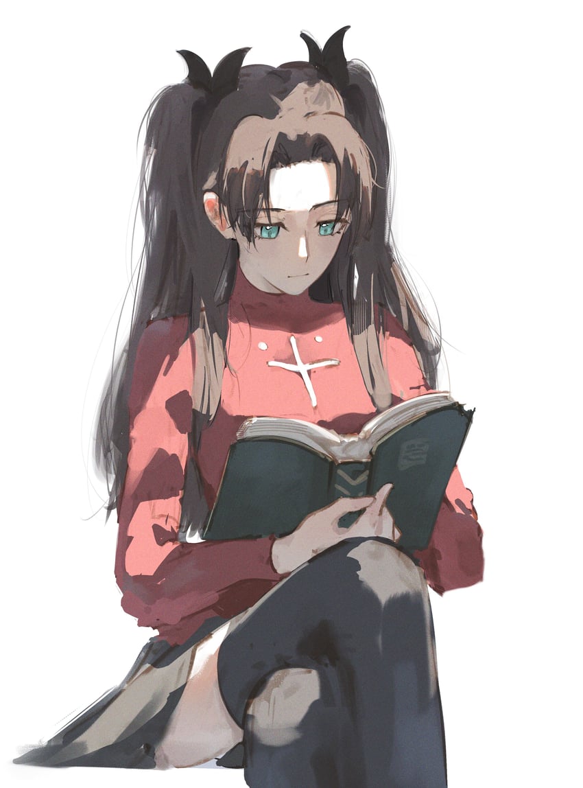 Fate/stay night、Fate系列、远坂凛 1名女孩 水色瞳 黑色蝴蝶结 黑发 黑色裙子