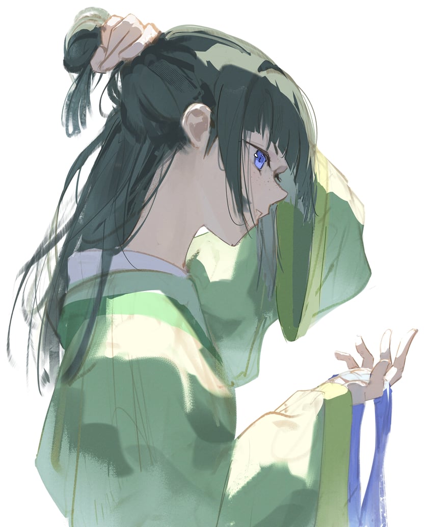 药屋少女的呢喃、猫猫 (药屋少女的呢喃) 1名女孩 整理头发 手放在头后 蓝眼 蓝色丝带