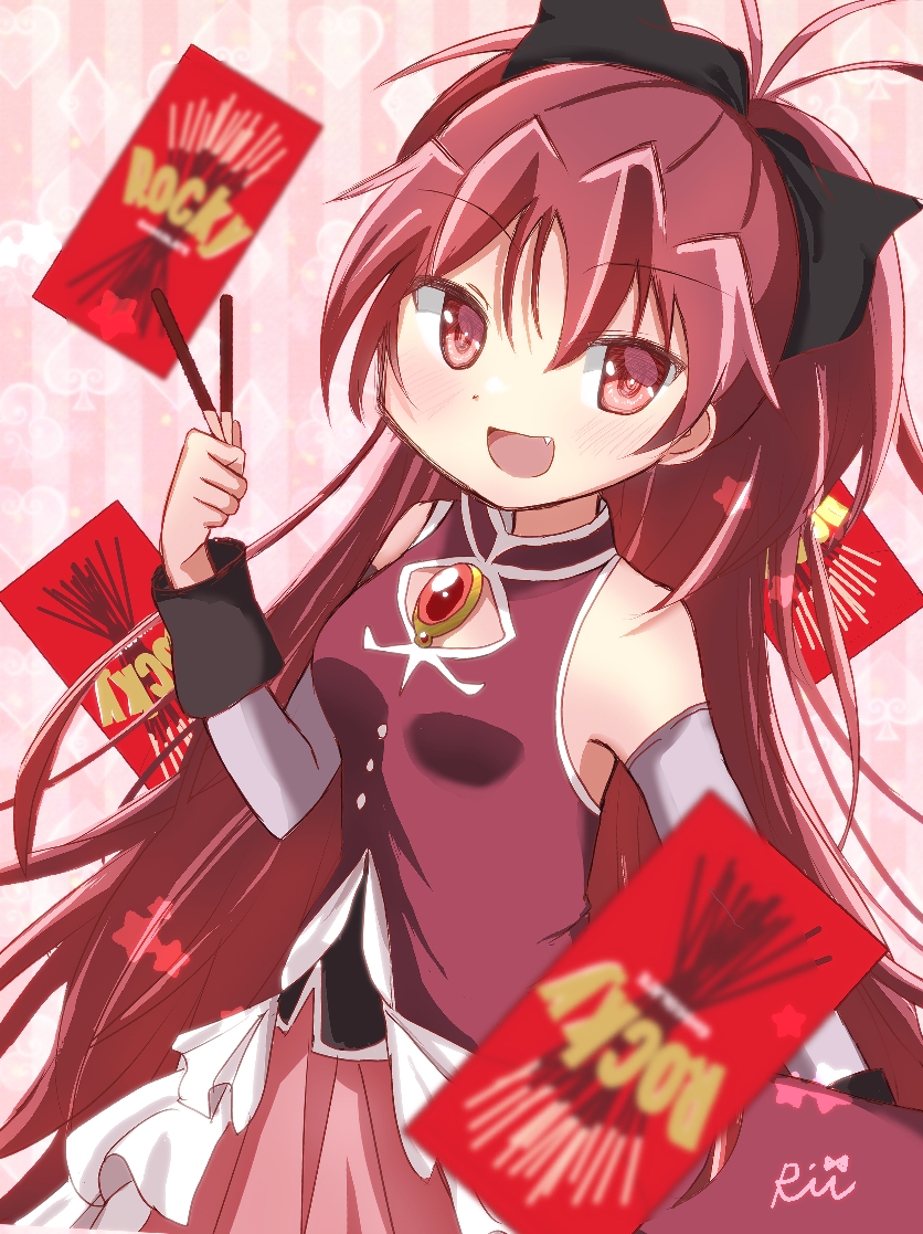 魔法少女小圆、魔法少女小圆、佐仓杏子 1名女孩 :D 露肩 黑色蝴蝶结 脸红