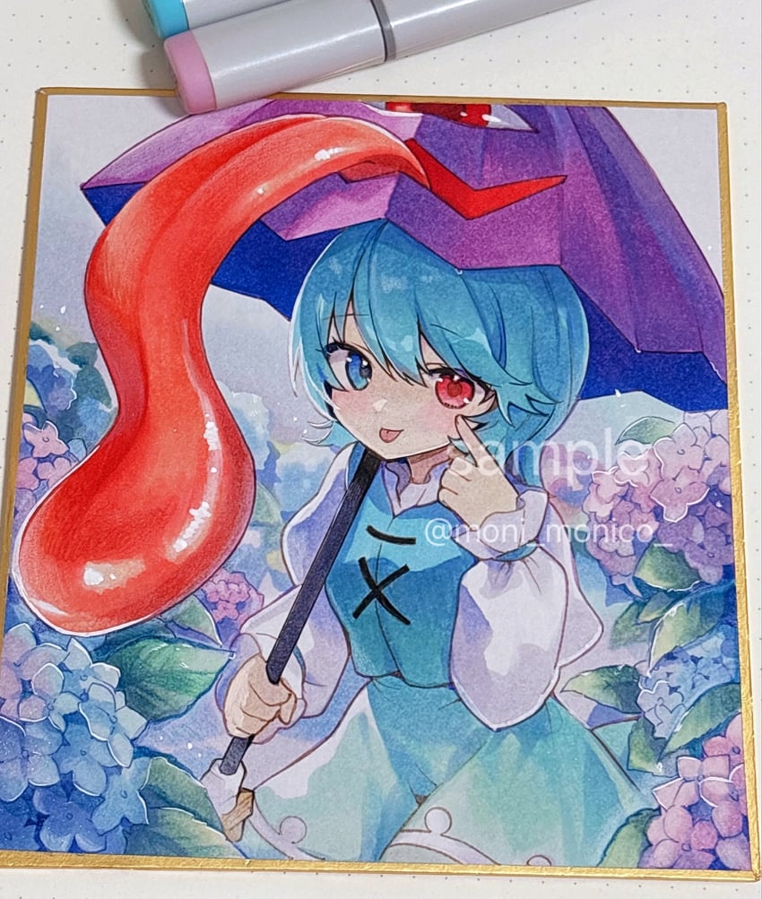 东方Project、多多良小伞 1名女孩 :p 画面内含画具 蓝眼 蓝花