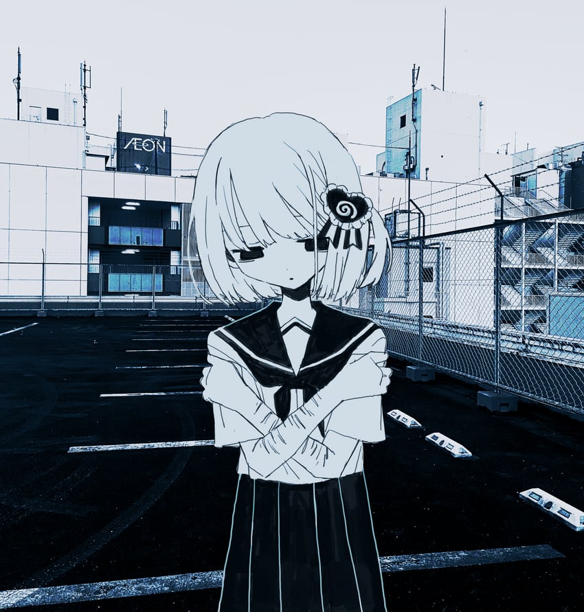 原创 1名女孩 眼袋 铁丝网 女式衬衫 蓝色主题